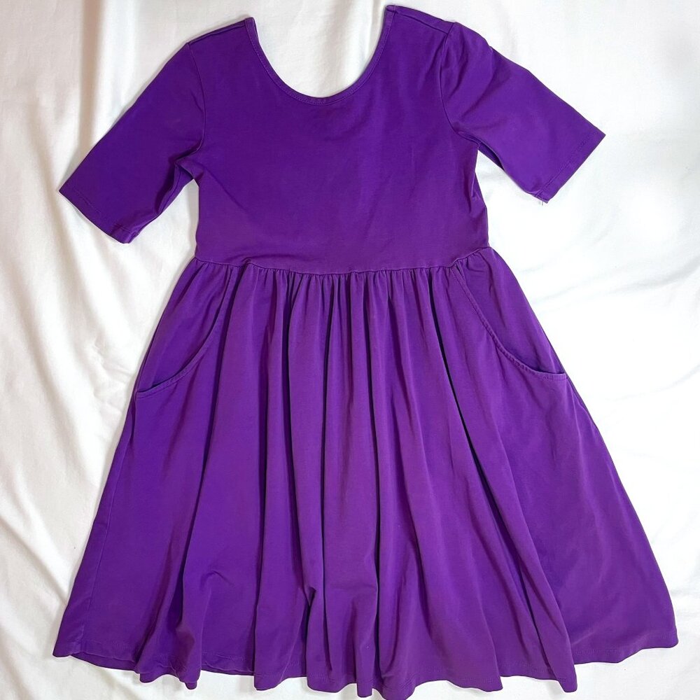 Hanna Andersson Purple Cotton Short Sleeved Dress Size 10 |  Fit and Flare NWOT